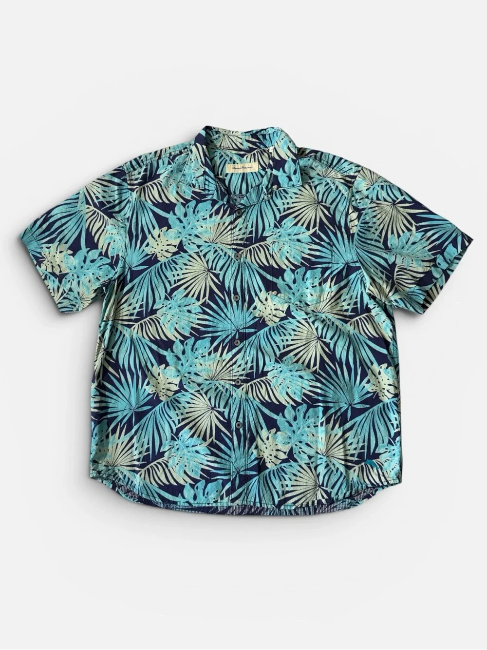 Tommy Bahama mens XL blue floral 100% cotton textured button up shirt EUc